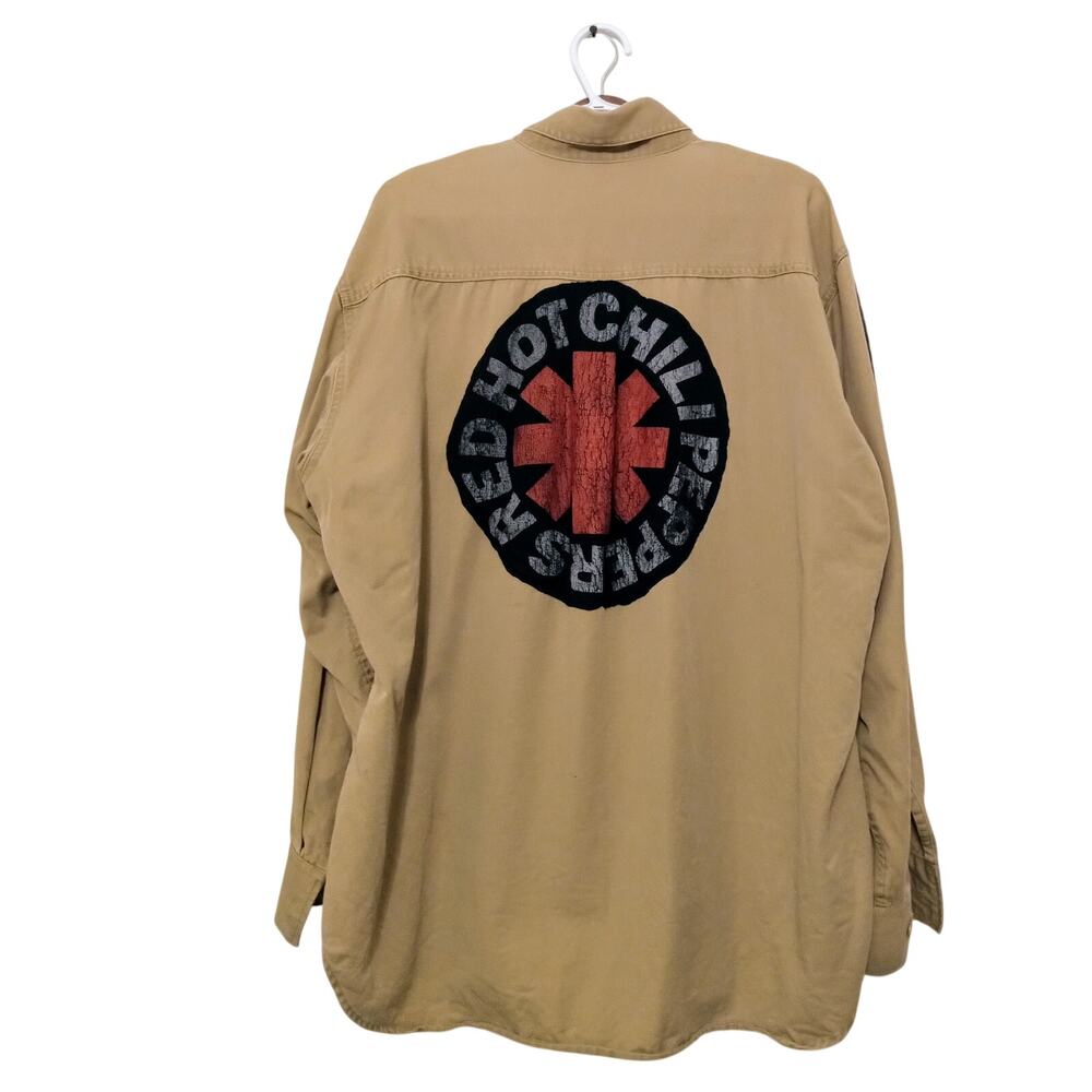Red Hot Chili Peppers Fire Zero Ooak Upcycled Long Sleeve Button Hand Sewn SZ XL